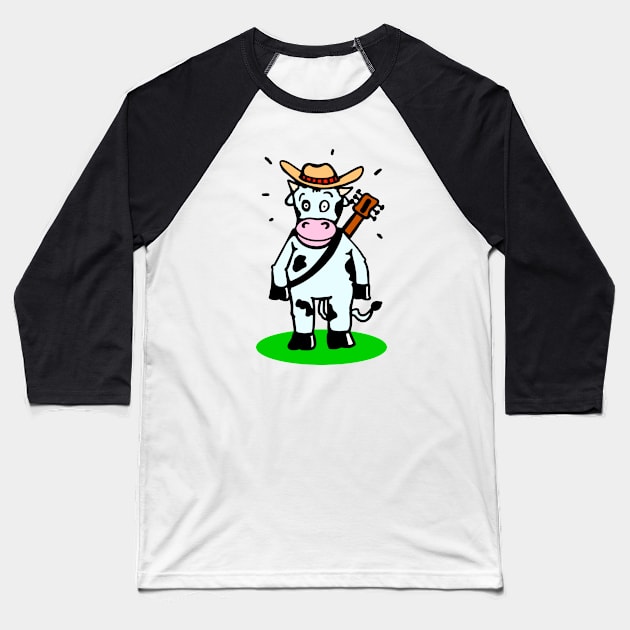 Cow with hat and guitar Baseball T-Shirt by schlag.art